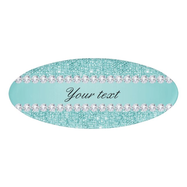 Badge D'identification Paillettes turquoises et diamants de Faux (Devant)