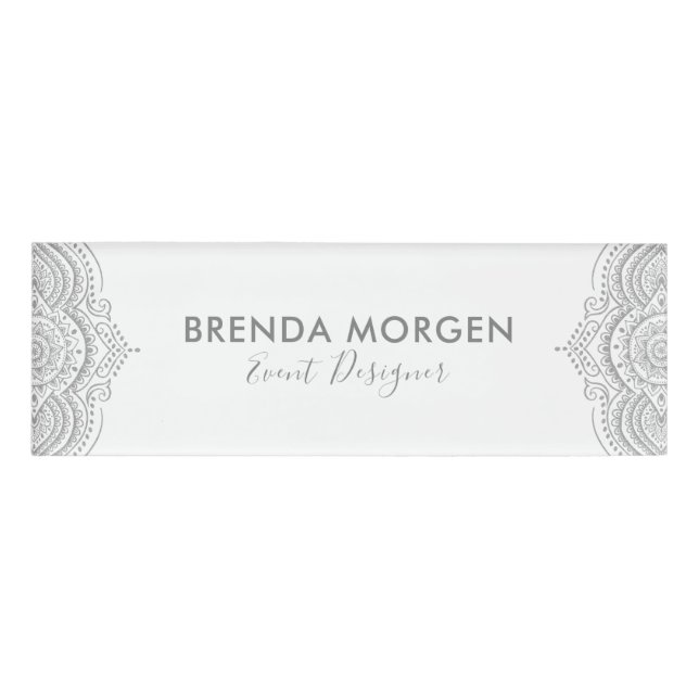 Badge D'identification Paisley gris argent sur blanc (Devant)