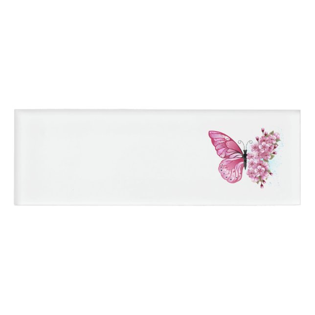 Badge D'identification Papillon à fleurs avec Sakura rose (Devant)