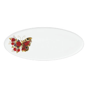 Badge D'identification Papillon de fleurs rouges aux roses rouges