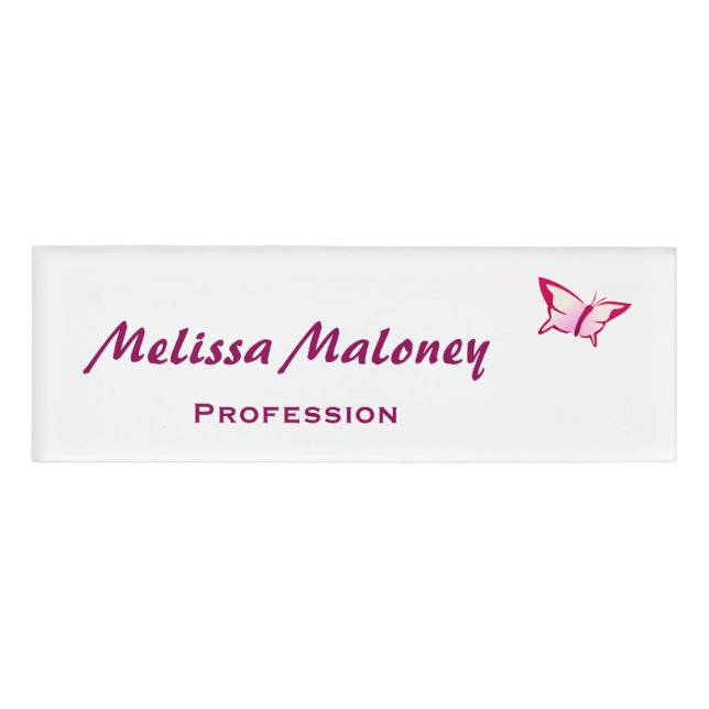 Badge D'identification Papillon rose blanc (Devant)