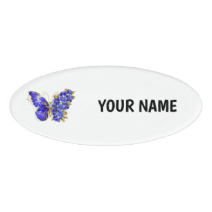 Badge D'identification Papillon saphir à fleurs