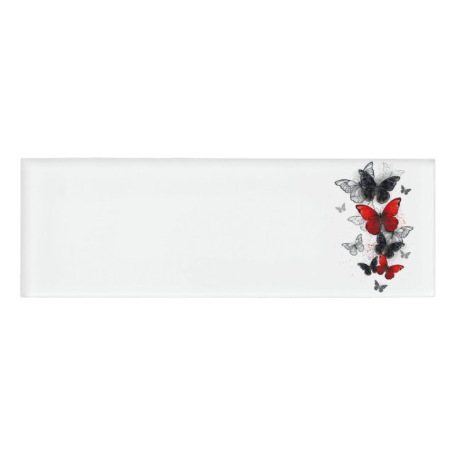 Badge D'identification Papillons noirs et rouges volants (Devant)
