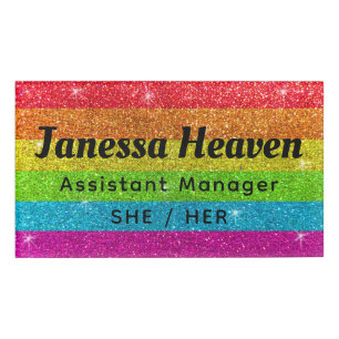Badge D'identification Parties scintillant arc-en-ciel Sparkly Chalkboard