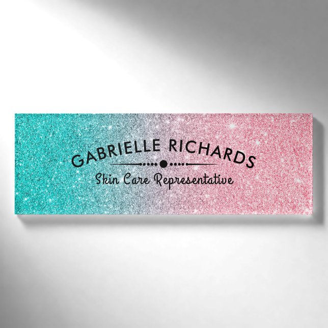 Badge D'identification Parties scintillant Faxu Turquoise et rose (Devant)