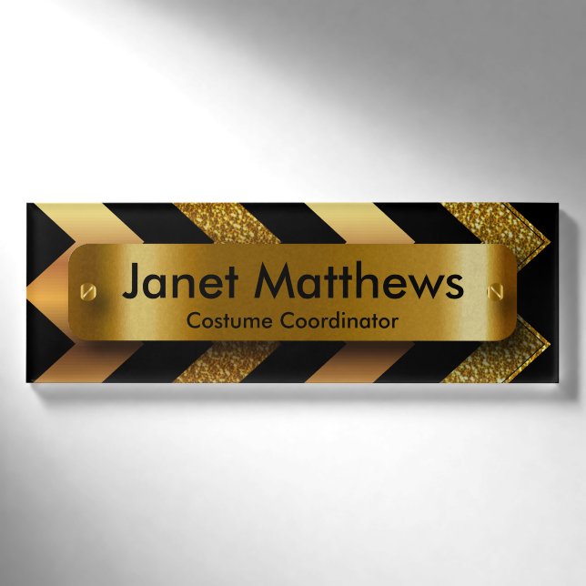 Badge D'identification Parties scintillant Gold Chevron avec plaque Étiqu (Devant)