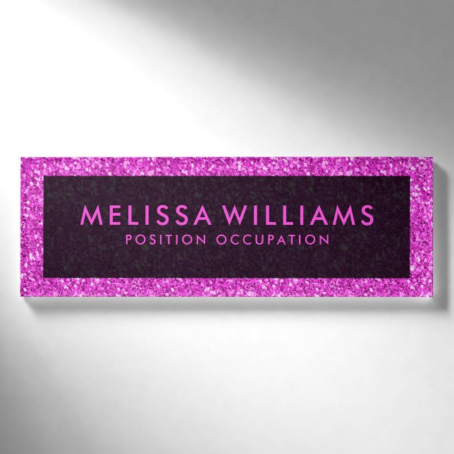Badge D'identification Parties scintillant moderne Hot Pink Faux (Devant)