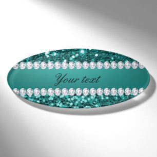 Badge D'identification Parties scintillantes turquoises chics et diamants