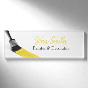Badge D'identification Peinture Peintre Service Société Pinceau Jaune
