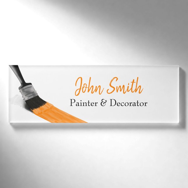 Badge D'identification Peinture Peintre Service Société Pinceau Orange (Devant)