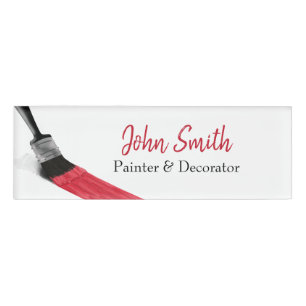Badge D'identification Peinture Peintre Service Société Pinceau Rouge
