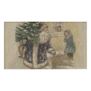 Badge D'identification Père Noël Vintage Neige Arbre de Noël