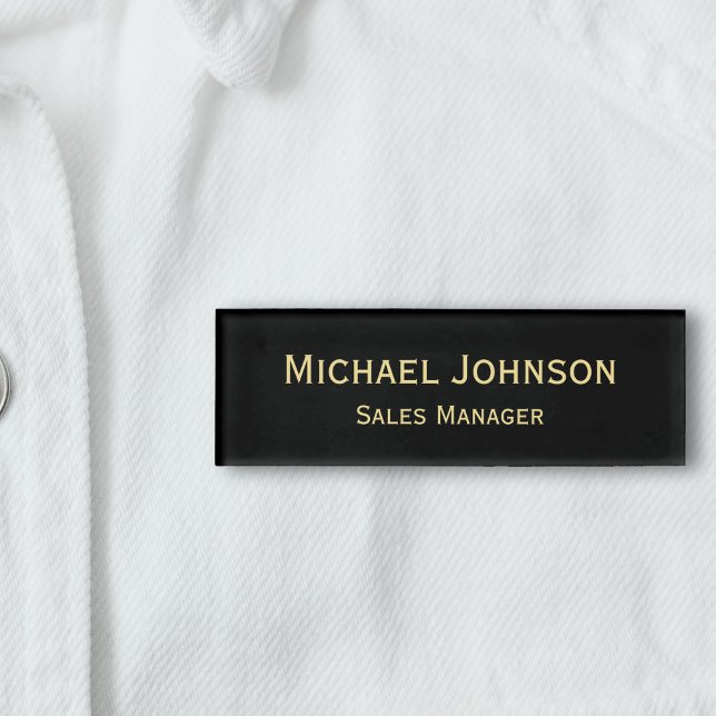 Badge D'identification Personnalisé Professionnel Faux Or Noir Magnétique (Personalized Professional Faux Gold Black Magnetic Name Tag)
