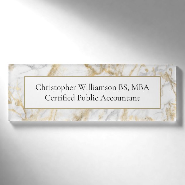 Badge D'identification Personnaliser l'entreprise Marbre gris blanc or (Devant)