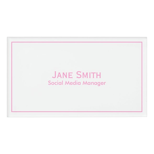 Badge D'identification Personnalisez : Rose minimal d'entreprise et blanc (Devant)