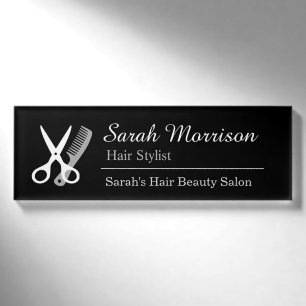 Badge D'identification Personnel blanc noir de salon de coiffeur de