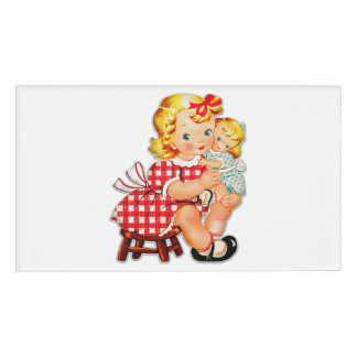 Badge D'identification Petite fille rétro vintage poupée enfant