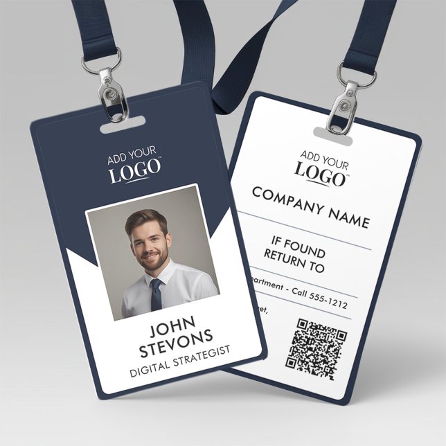 Badge d'identification photo code QR bleu marine e (Créateur téléchargé)