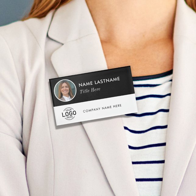 Badge D'identification Photo ID Logo Cercle noir blanc Magnétique Grand (Créateur téléchargé)