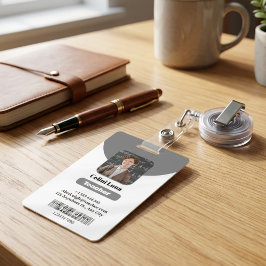 Badge d'identification photo minimaliste gris pour