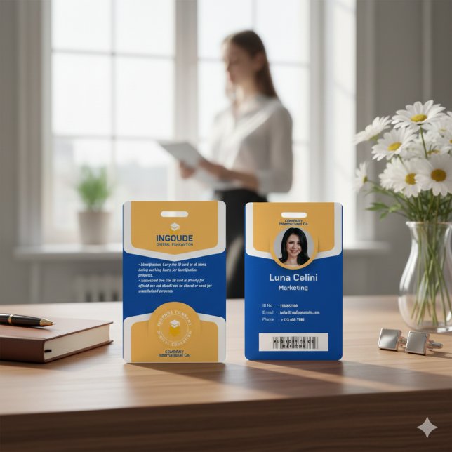 Badge d'identification photo professionnelle - Per (Professional Photo ID Badge – Custom Logo & Barcode)