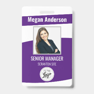 Badge d'identification photo violet mignon pour em