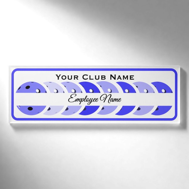 Badge D'identification Pickleball Club Personalized Employee Blue Balls (Devant)