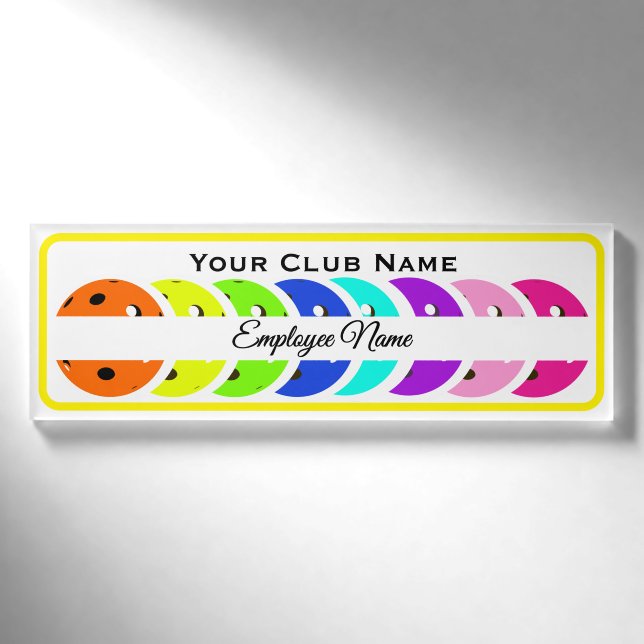 Badge D'identification Pickleball Club Personalized Employee Rainbow Ball (Devant)