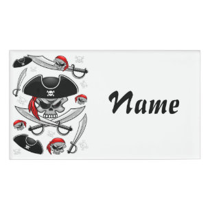 Badge D'identification Pirate Skull avec Sabres croisés