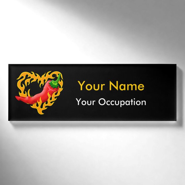 Badge D'identification Poivre chili au coeur de flamme (Devant)