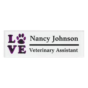 Badge D'identification Pourpre nommé auxiliaire vétérinaire Pawprints