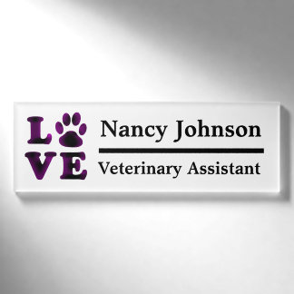 Badge D'identification Pourpre nommé auxiliaire vétérinaire Pawprints