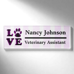 Badge D'identification Pourpre nommé auxiliaire vétérinaire Pawprints