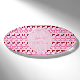 Badge D'identification Printemps rose Fleur de cerisiers et cerises à mo