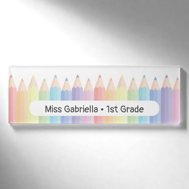 Badge D'identification Professeur Magnétique Pastel Rainbow Personnalisé (Devant)
