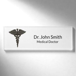 Badge D'identification Professionnel Simple Médicale Caduceus Noir Blanc