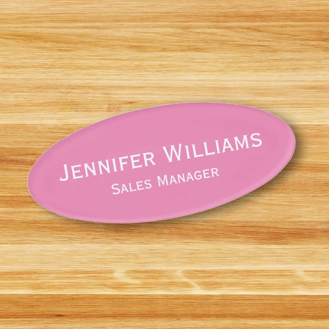 Badge D'identification Professionnel Tendance rose Bureau Affaires Magnét (Professional Trendy Pink Office Business Magnetic Name Tag)