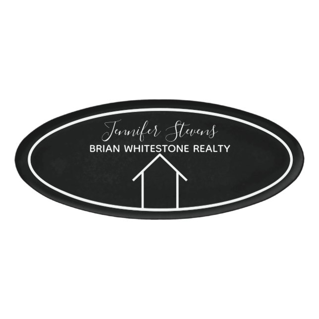 Badge D'identification Real Estate Modern Black White Custom (Devant)