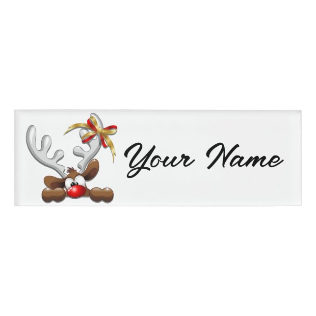 Badge D'identification Reindeer Puzzled drôle Caractère de Noël (Devant)