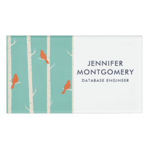 Badge D'identification Rétro Orange Birds on Birch Trees