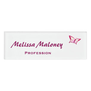 Badge D'identification Rose blanc de papillon