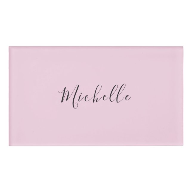 Badge D'identification Rose Clair Professionnel Écriture Manuscrite Class (Devant)
