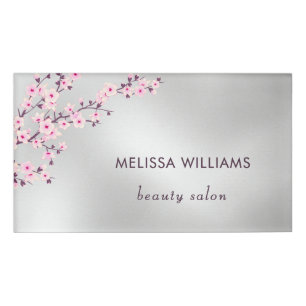 Badge D'identification Rose Fleur de Cerisier Professionnel Argent