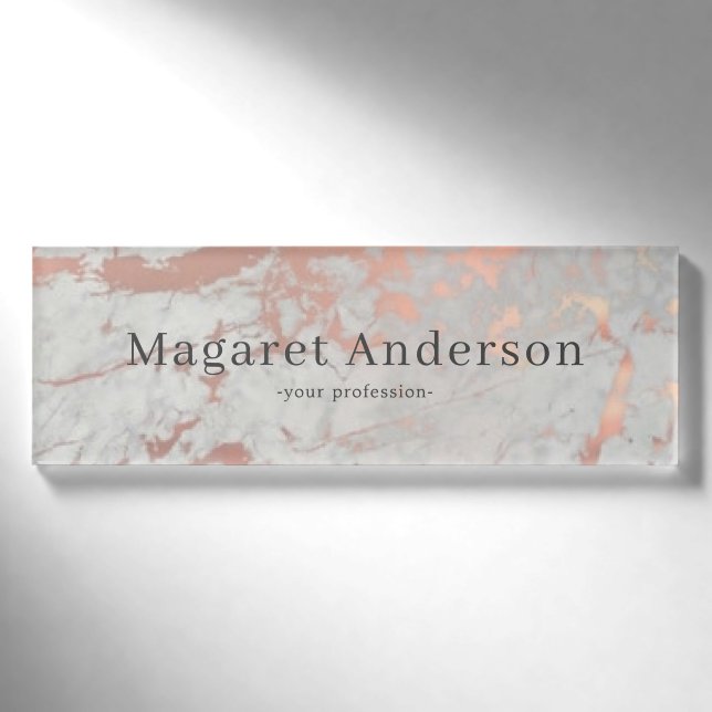 Badge D'identification Rose Gold n Grey Marble Femme Employé (Devant)