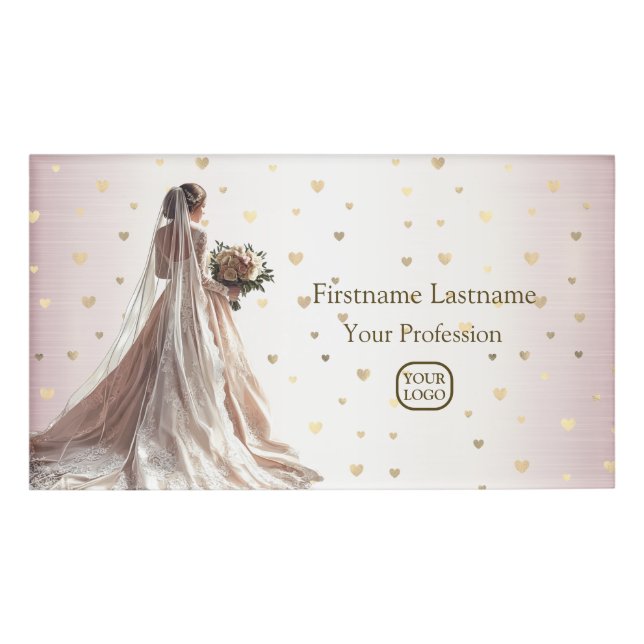 Badge D'identification Rose Mariage d'hiver Mariée Doré Brillant Coeur Fê (Devant)