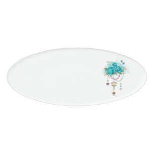 Badge D'identification Roses turquoise avec touches