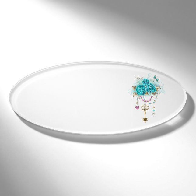 Badge D'identification Roses turquoise avec touches (Devant)