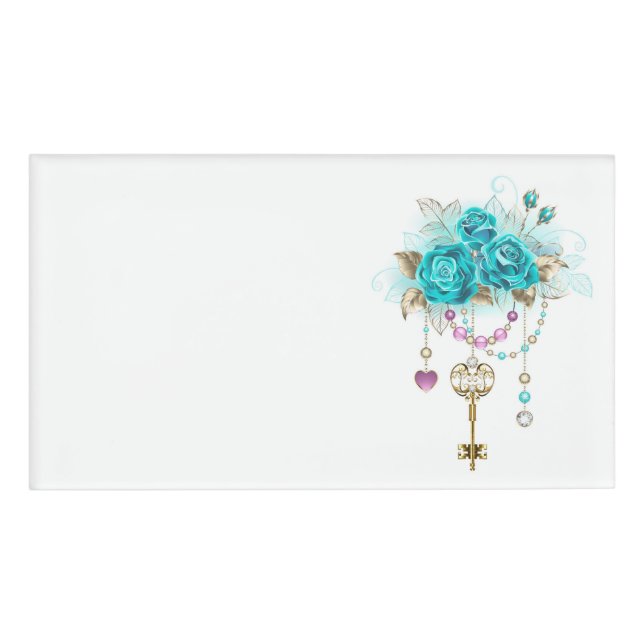 Badge D'identification Roses turquoise avec touches (Devant)