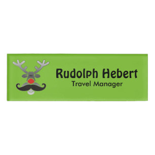 Badge D'identification Roudolphe à nez rouge avec Moustache + votre idée