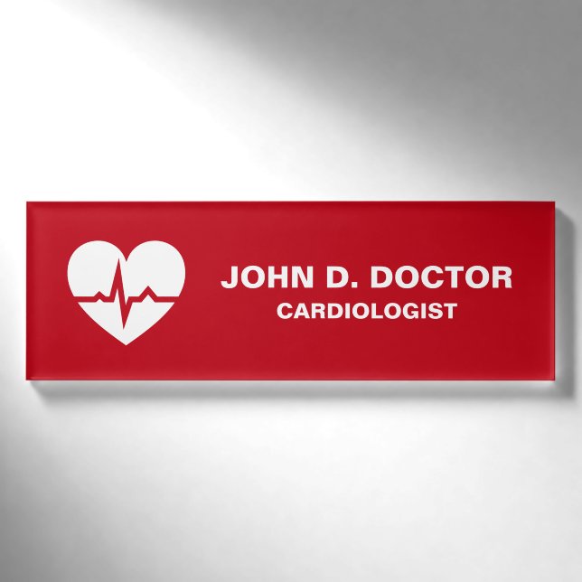 Badge D'identification Rouge moderne de cardiologue de cardiologie (Devant)